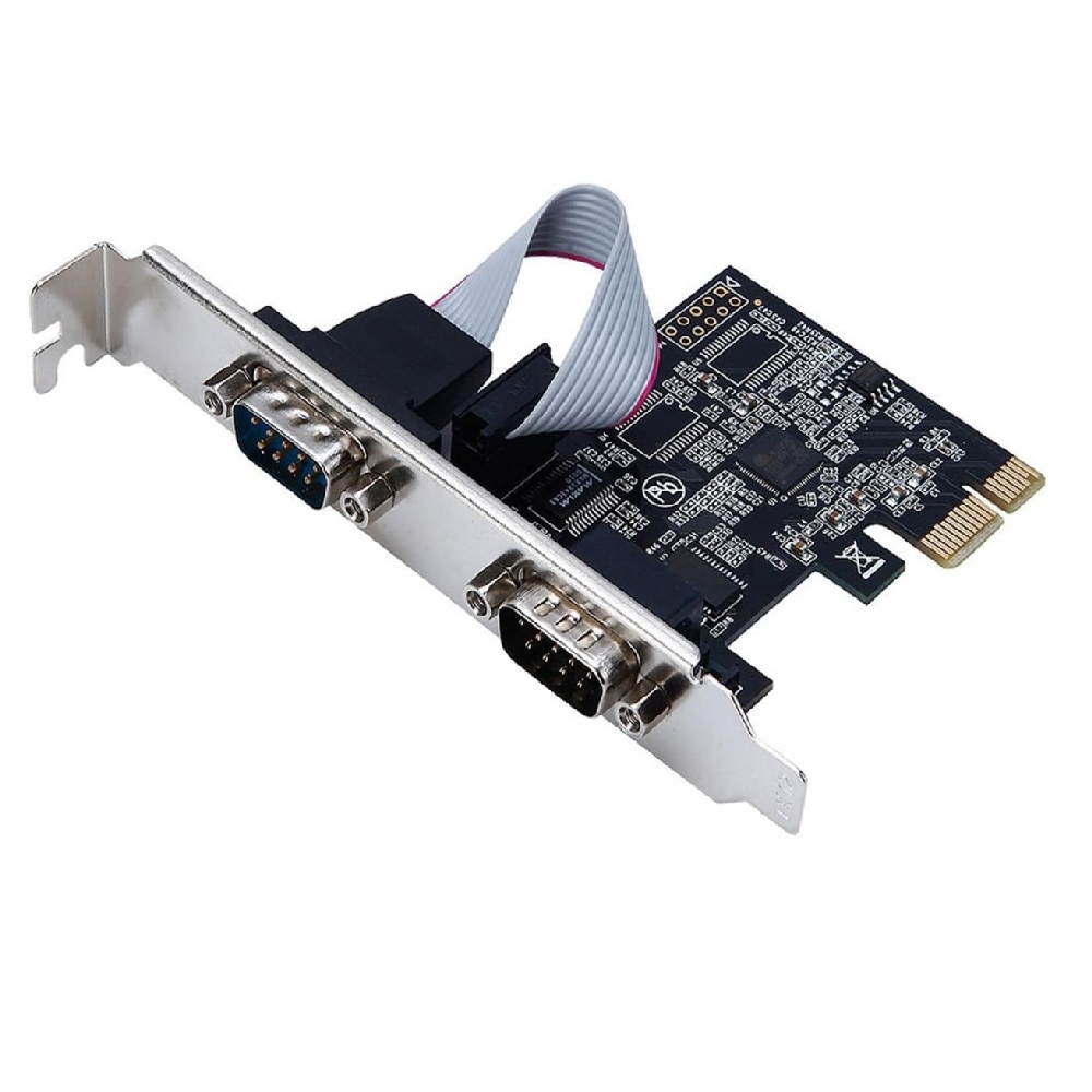 کارت توسعه PCIe به RS232 سریال – ۲ پورت COM DB9، مجهز به چیپ Moschip (Low / High Profile)